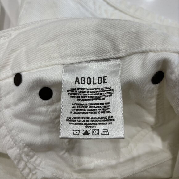 30 Agolde High Rise Short Parker Long Organic Cotton White Button Closure Denim - Picture 14 of 16